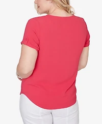 Alfred Dunner Women's The Royal Treatment Solid Rolled Short Sleeve T-shirt