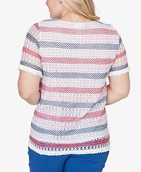 Alfred Dunner Women's The Royal Treatment Biadere Fringe Textured T-shirt with Necklace