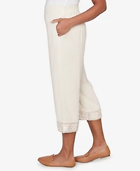 Alfred Dunner Women's Natural Wonder Crochet Trim Linen Capri