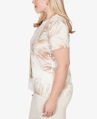 Alfred Dunner Women's Natural Wonder Feather Print Short Sleeve T-shirt