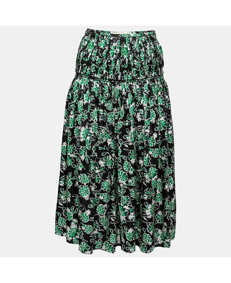 Pre-Owned Marni Women's Fern Floral Print Silk Pleated Midi Skirt