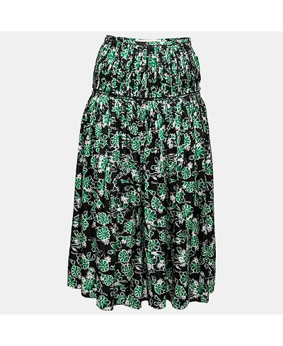 Pre-Owned Marni Women's Fern Floral Print Silk Pleated Midi Skirt