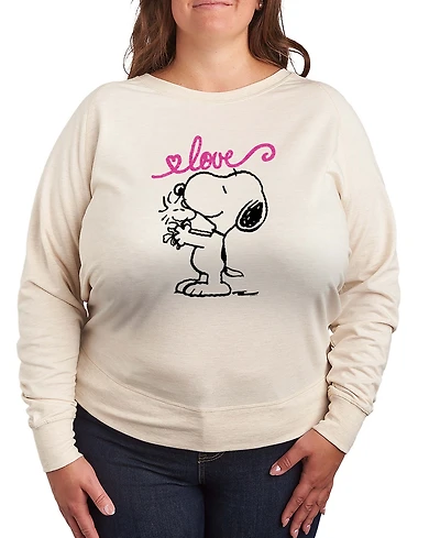 Hybrid Apparel Women's Peanuts Snoopy And Woodstock Love French Terry Long sleeve T-shirt