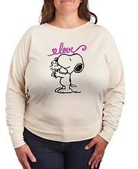 Hybrid Apparel Women's Peanuts Snoopy And Woodstock Love French Terry Long sleeve T-shirt
