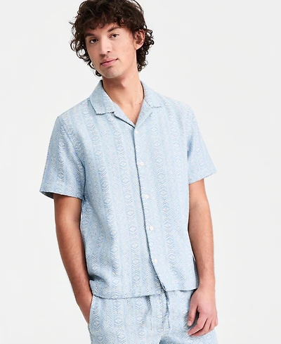 Sun + Stone Men's Aqua Geo Cotton Camp Shirt, Macy's Exclusive