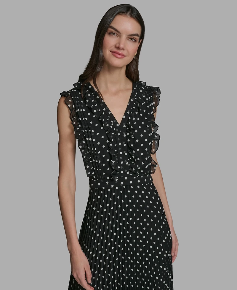 Karl Lagerfeld Paris Women's V-Neck Crinkle Chiffon Midi Dress