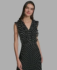 Karl Lagerfeld Paris Women's V-Neck Crinkle Chiffon Midi Dress