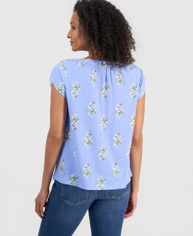 Style & Co Women's Printed Boat-Neck Ruched-Sleeve Top, Macy's Exclusive