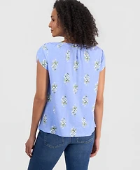 Style & Co Women's Printed Boat-Neck Ruched-Sleeve Top, Macy's Exclusive