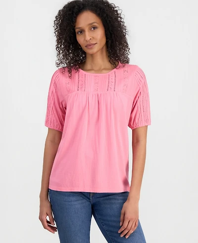 Style & Co Women's Cotton Scoop-Neck Lace Top, Exclusively at Macy's