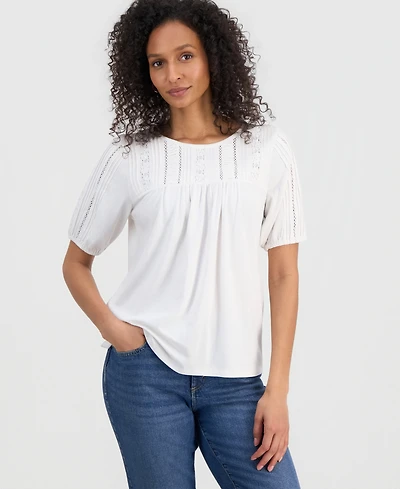 Style & Co Women's Cotton Scoop-Neck Lace Top, Exclusively at Macy's