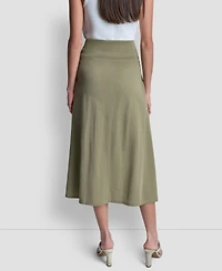 Dkny Women's Arid Pique Mini Logo Emblem Slit A-Line Skirt