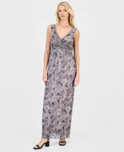 Connected Womens Metallic Floral Twist Front Column Dress