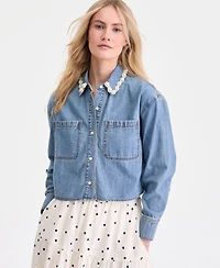 On 34th Women's Faux-Pearl-Trim Denim Shirt, Macy's Exclusive