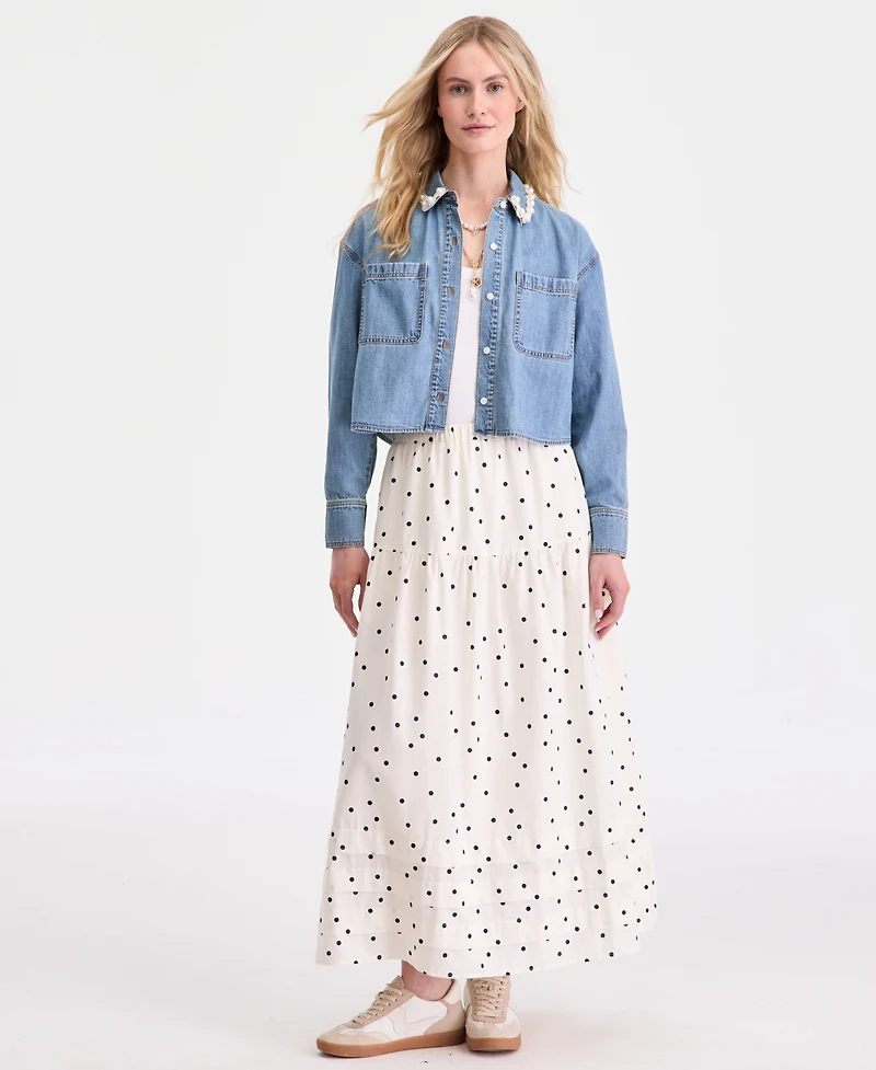 On 34th Women's Faux-Pearl-Trim Denim Shirt, Macy's Exclusive