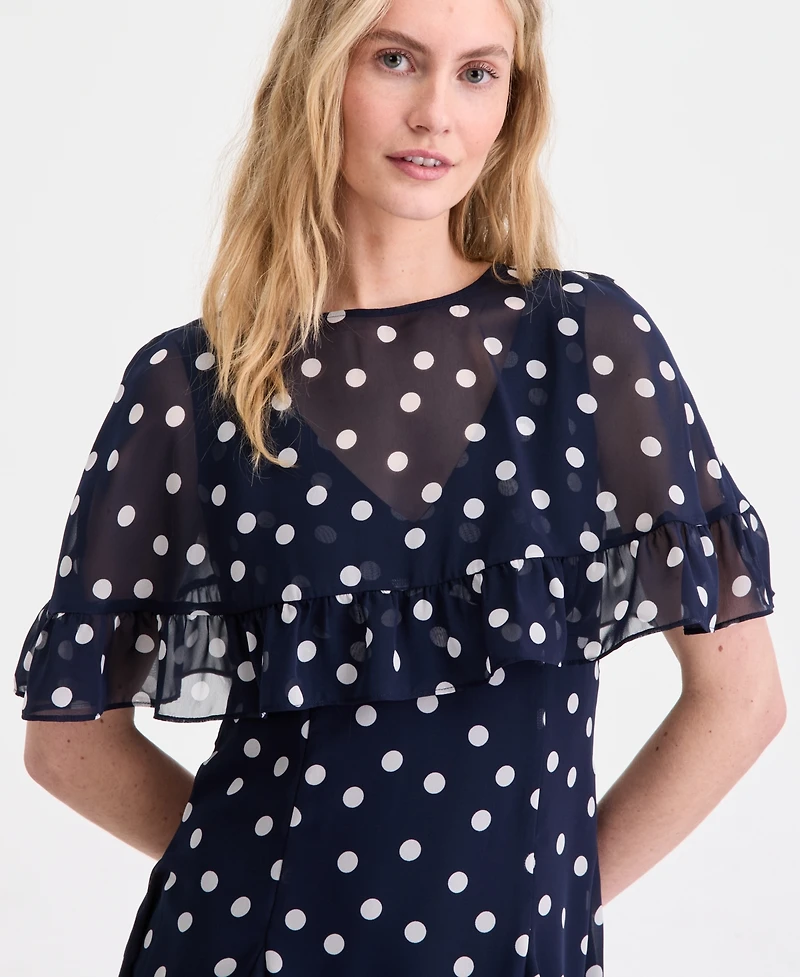 On 34th Women's Scattered Dot-Print Chiffon Ruffle Cape Mini Dress, Macy's Exclusive