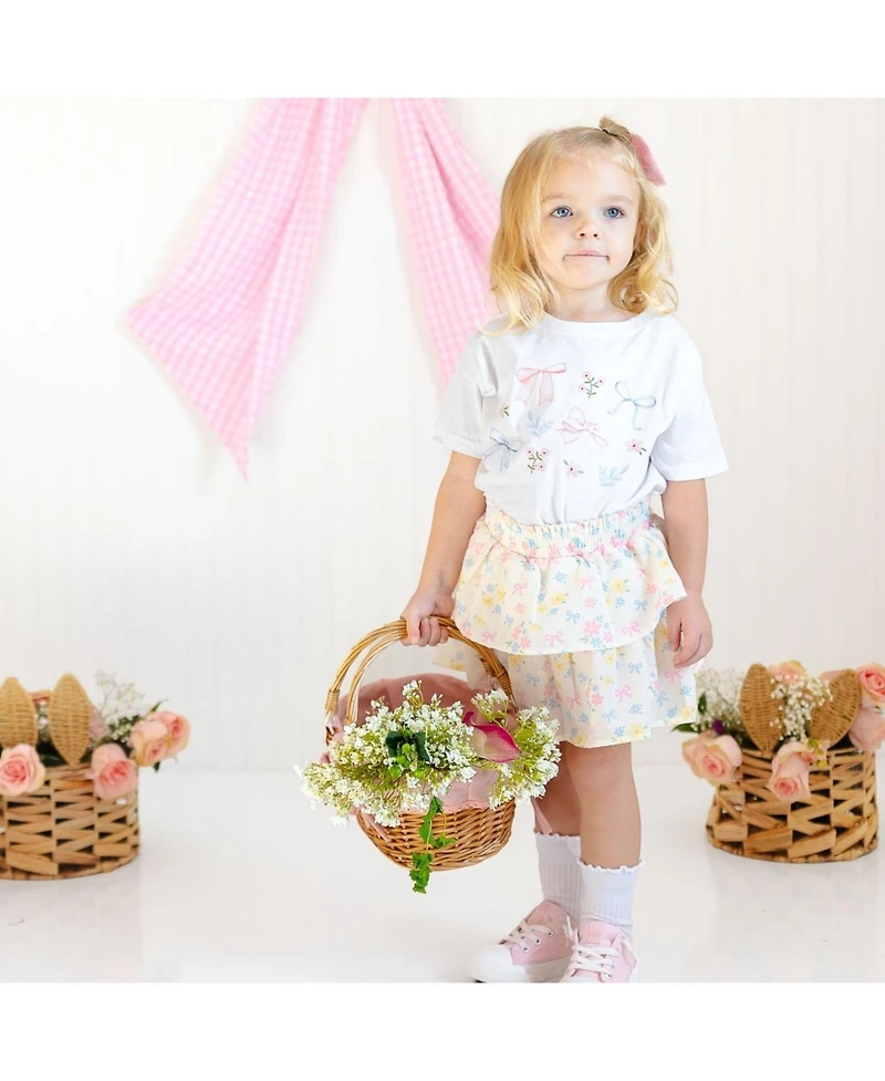 Sweet Wink Toddler Girls Floral & Bow Short Sleeve T-Shirt