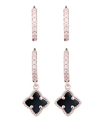 Adornia Rose Gold Cz Black Clover Huggie Set