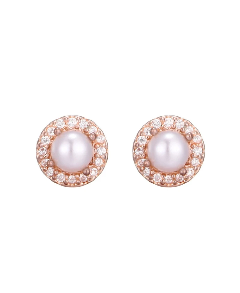Adornia Rose Gold Freshwater Pearl Cz Halo Stud Earrings
