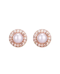Adornia Rose Gold Freshwater Pearl Cz Halo Stud Earrings