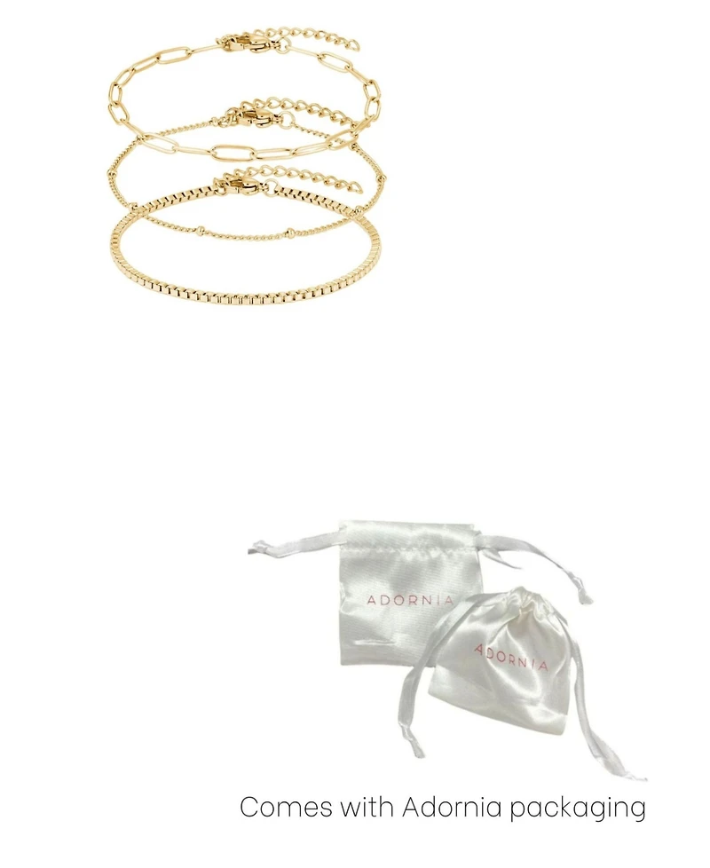 Adornia Tarnish Resistant Gold 3-Chain Bracelet Set