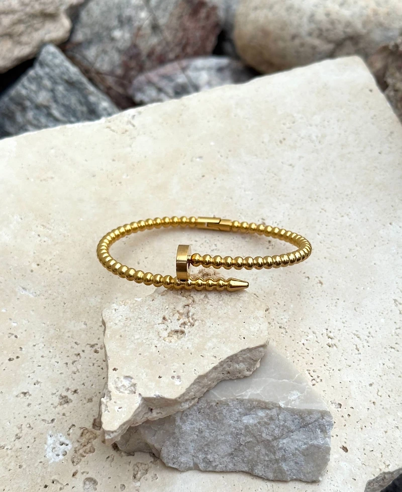 Adornia Tarnish Resistant Gold Beaded Nail Cuff Bracelet
