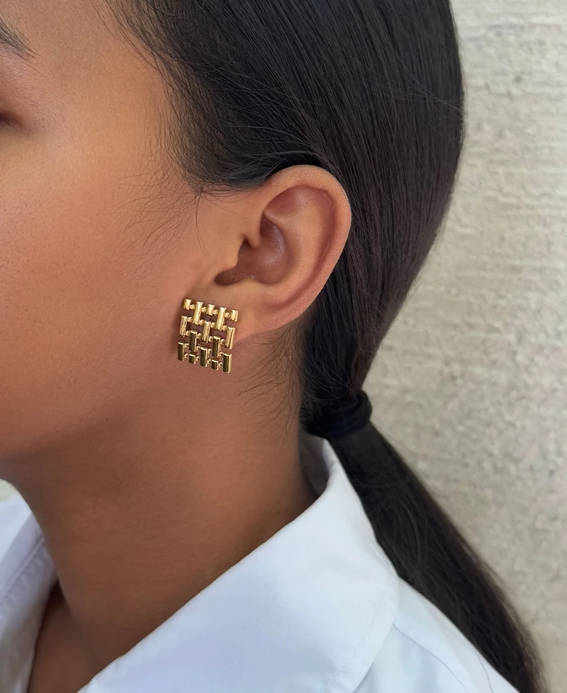 Adornia Tarnish Resistant Gold Grid Stud Earrings