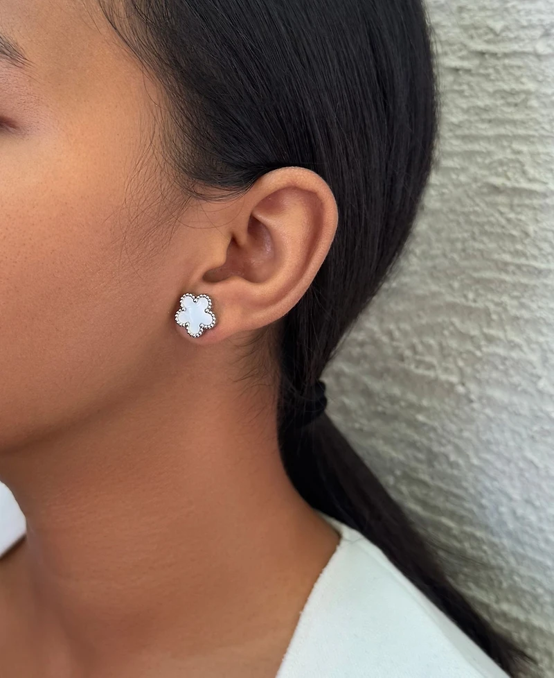 Adornia Tarnish Resistant Silver Mother of Pearl 5-Leaf Clover Stud Earrings