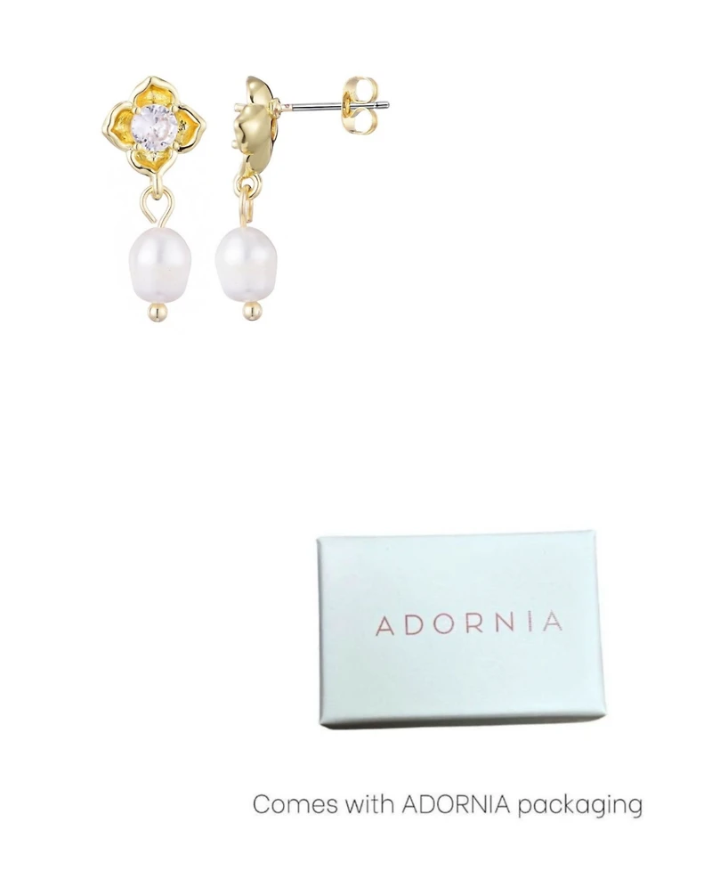 Adornia Gold Freshwater Pearl Crystal Flower Earrings