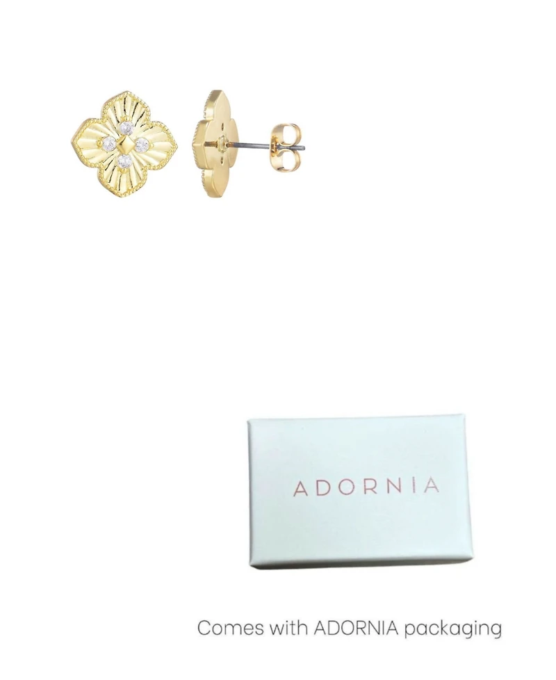 Adornia Gold Cz Pointed Prismatic Clover Stud Earrings