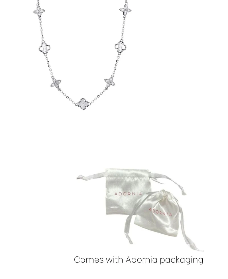 Adornia Silver Mother of Pearl Cz Mixed Clover Station Necklace