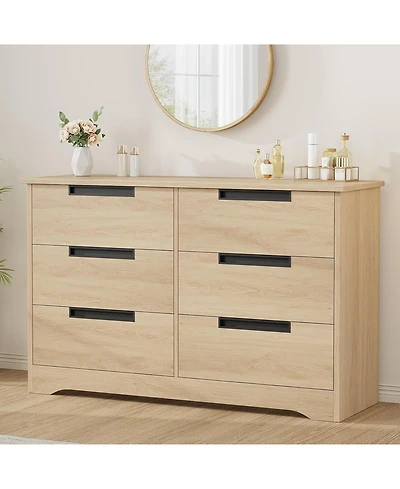 gaomon Drawer Dresser for Bedroom, Natural Modern Double Dresser Organizer with Embedded Handles Design