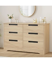 gaomon Drawer Dresser for Bedroom, Natural Modern Double Dresser Organizer with Embedded Handles Design