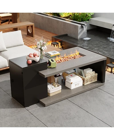 Homsee 50,000 Btu Metal Outdoor Fire Pit Table with Auto Shut-Off, Propane Storage, Rain Cover and Lava Rocks