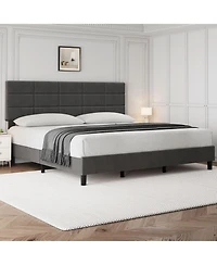 gaomon Upholstered Platform Bed Frame with Adjustable Tufted Linen Headboard, Wood Slats & Metal Legs, No Box Spring Needed