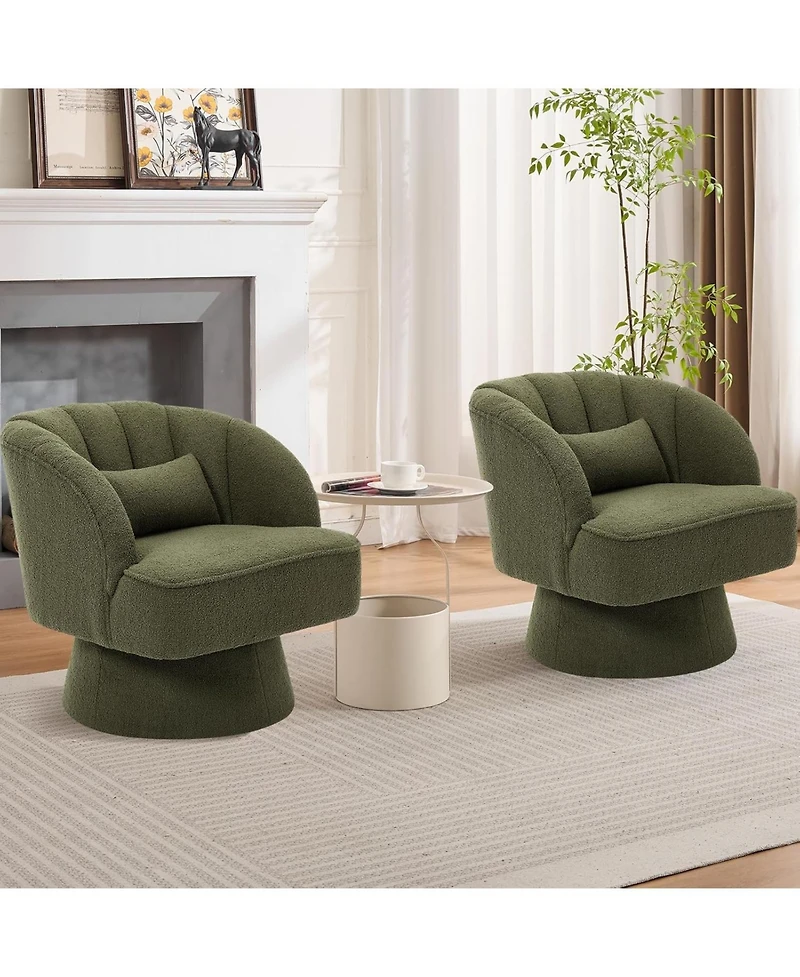 gaomon Swivel Barrel Chair - Velvet Upholstered Modern Armchair with Striped Backrest & Plush Padding, Round Lounge for Living Room, Bedroom