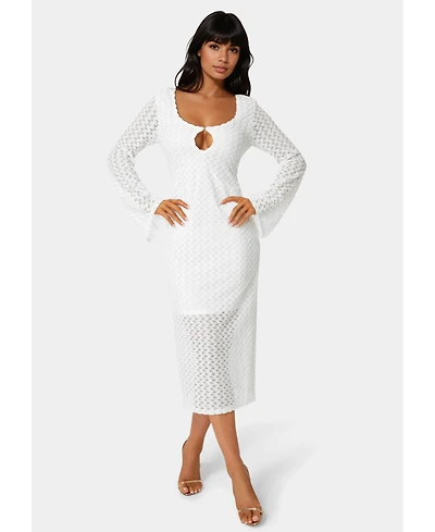 Bebe Women's Long Sleeve Cut Out Crochet Maxi Dress