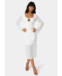Bebe Women's Long Sleeve Cut Out Crochet Maxi Dress