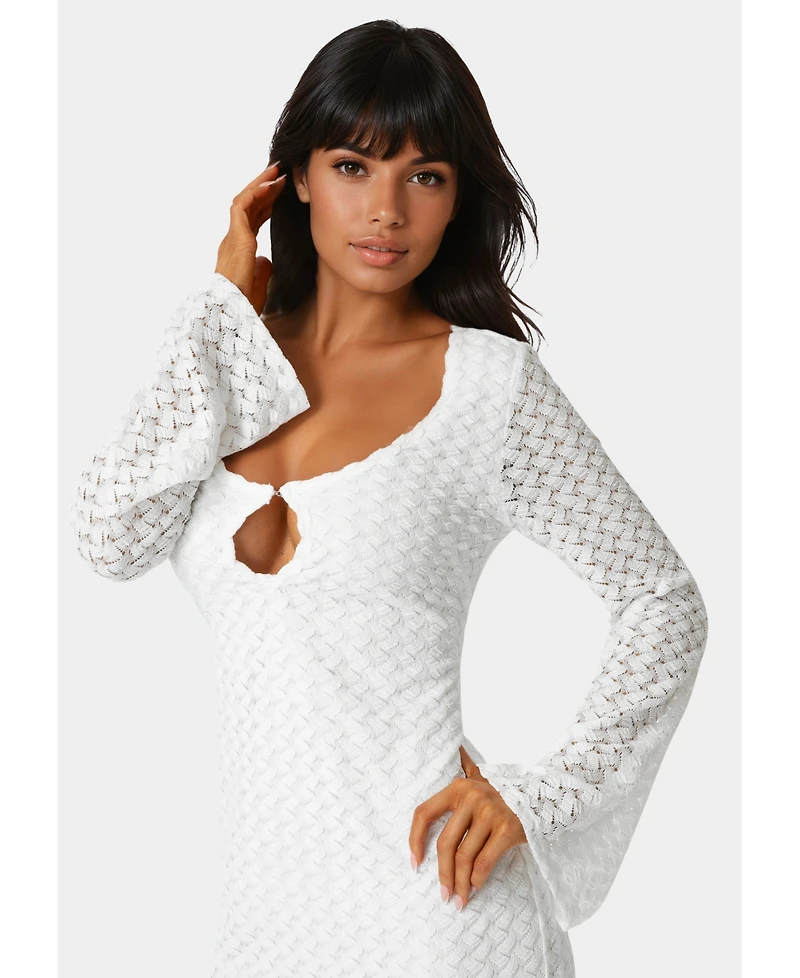 Bebe Women's Long Sleeve Cut Out Crochet Maxi Dress