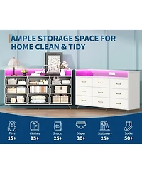 gaomon 9-Drawer Tall Dresser with App-Controlled Rgb Lights & Charging Station, Modern Wooden Chest 3 Outlets/2 Usb