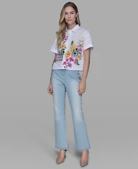 Karl Lagerfeld Paris Petite Short-Sleeve Floral Print Shirt