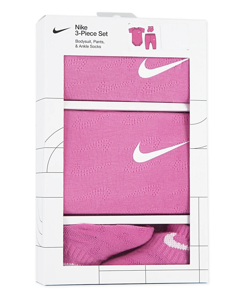 Nike Baby Boys' and Girls' Pointelle Bodysuit, Pants Socks, 3-Piece Set