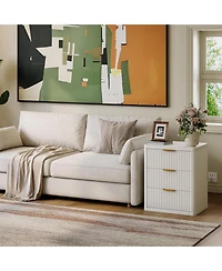 gaomon Fluted Nightstand with Charging Station, Bedside Table with 3 Drawers Storage Space