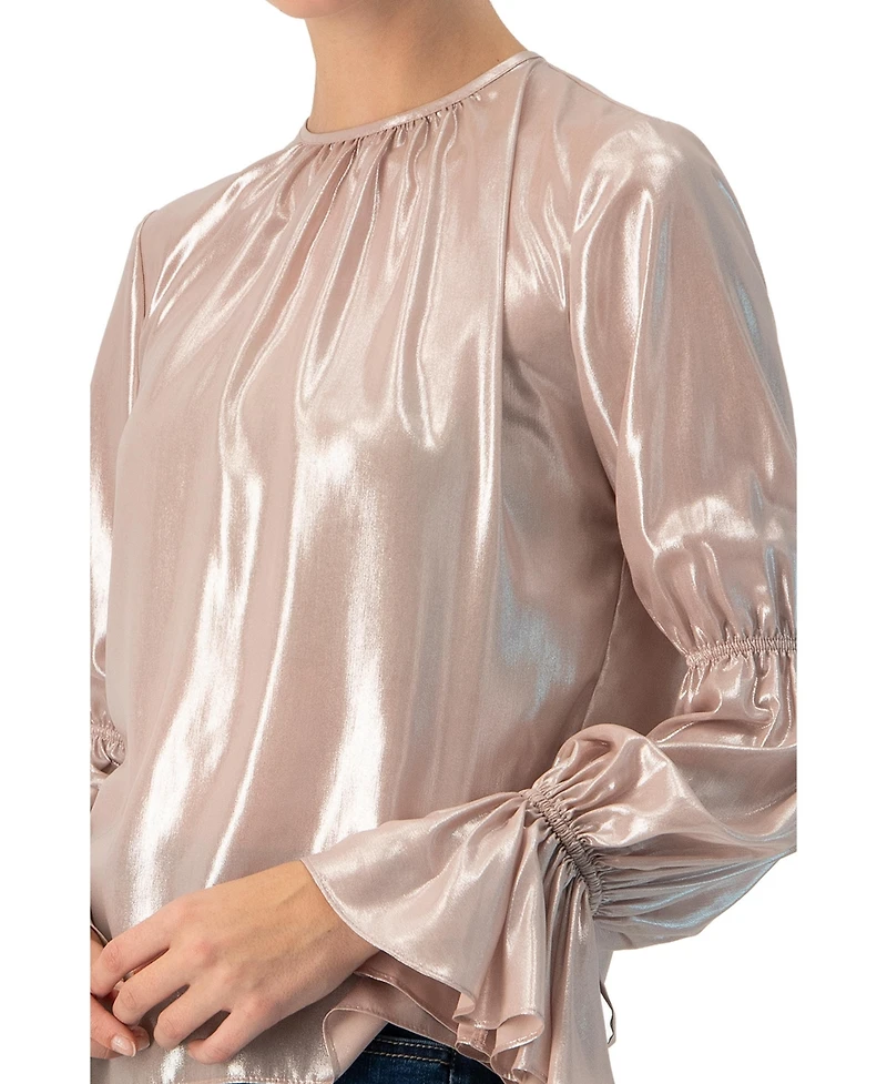 Ivonne Women's Straight Metallic Sheer Blouse