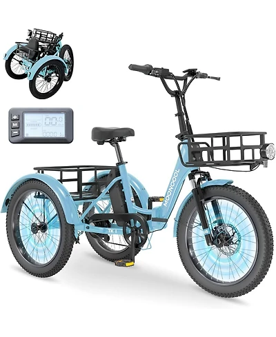 Mooncool TK1 500W Folding Electric Tricycle for Adults, 20" x 3.0" Wheel