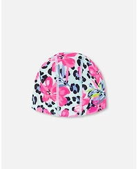 Deux par Deux Girl Swim Cap Blue Floral and Leopard Print - Toddler|Child