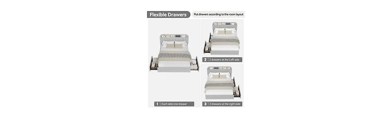 gaomon Full Bed Frame with Storage Headboard, Kids 2 Drawers, Boucle Upholstered Platform Bookcase, No Box Spring Needed, Easy