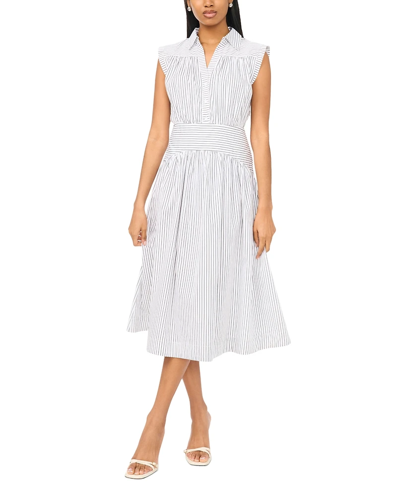 Msk Women's Collared Shirred Button-Down Dress