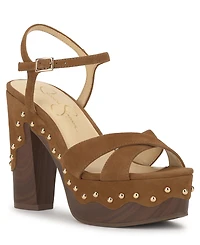 Jessica Simpson Women's Samintia Studded Wooden Platform Sandals