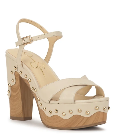 Jessica Simpson Women's Samintia Studded Wooden Platform Sandals